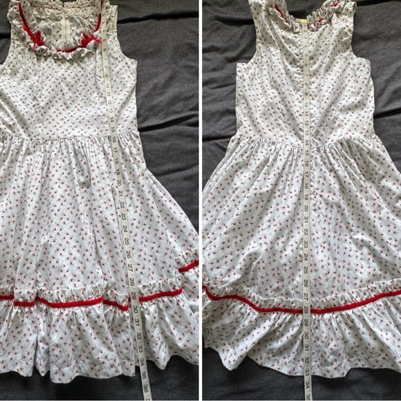 Vintage Coquette Prairie Doll Dress // Red Rosebud Ruffle Sun Dress - Size Small - Picture 10 of 12